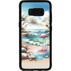 Coque Samsung Galaxy S8 - Silicone rigide noir Flamant rose aquarelle