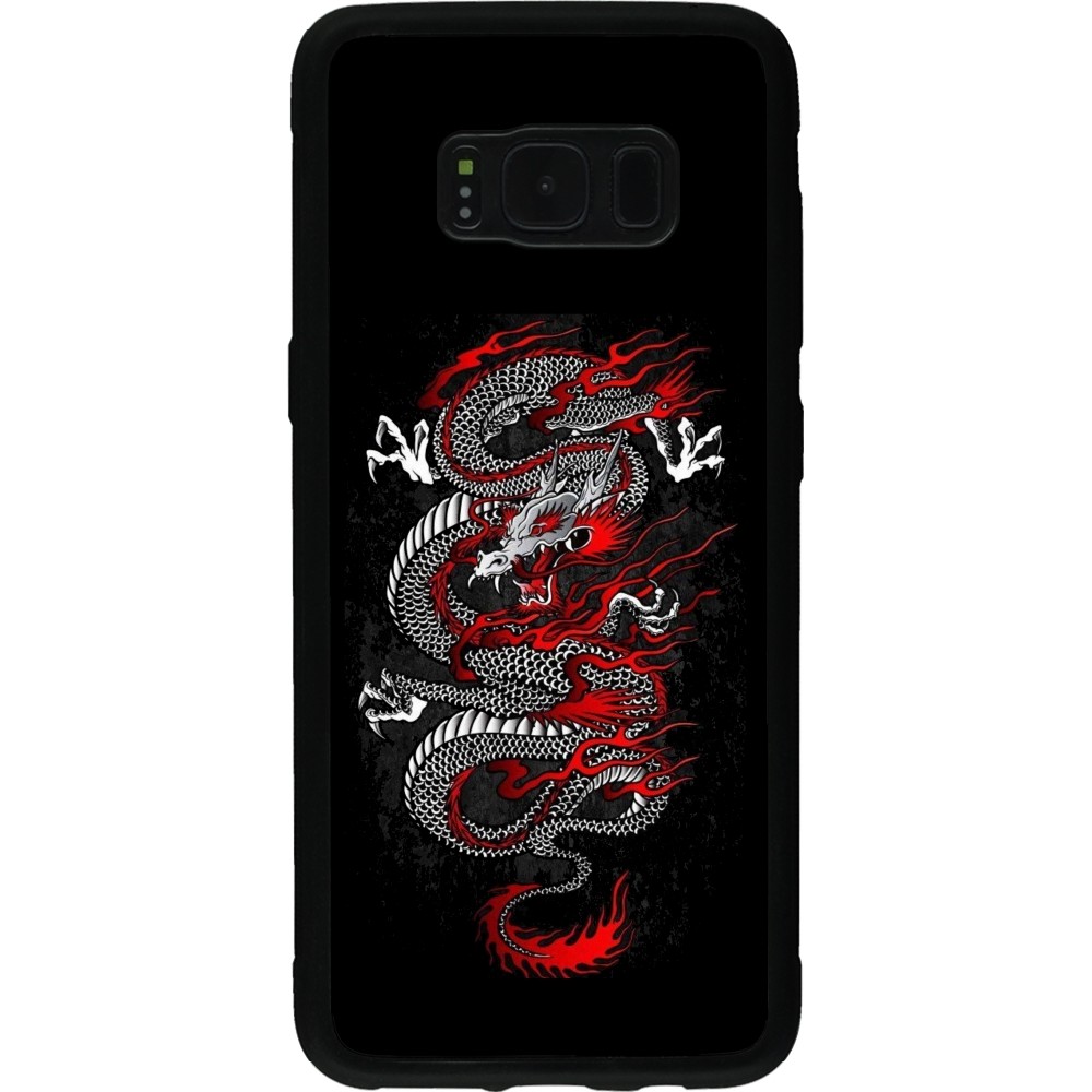 Coque Samsung Galaxy S8 - Silicone rigide noir Japanese style Dragon Tattoo Red Black