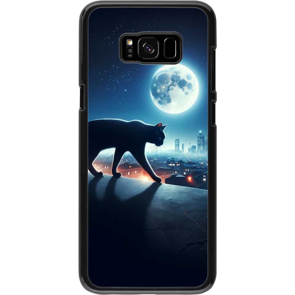 Coque Samsung Galaxy S8+ - Chat noir sous la pleine lune