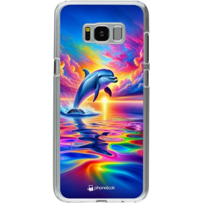 Coque Samsung Galaxy S8+ - Plastique transparent Dauphin arc-en-ciel heureux