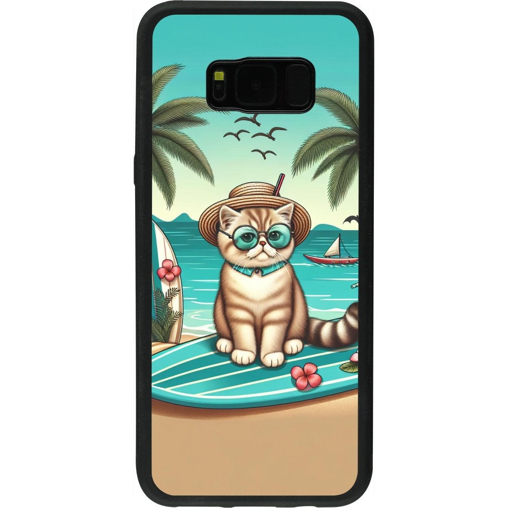 Coque Samsung Galaxy S8+ - Silicone rigide noir Chat Surf Style