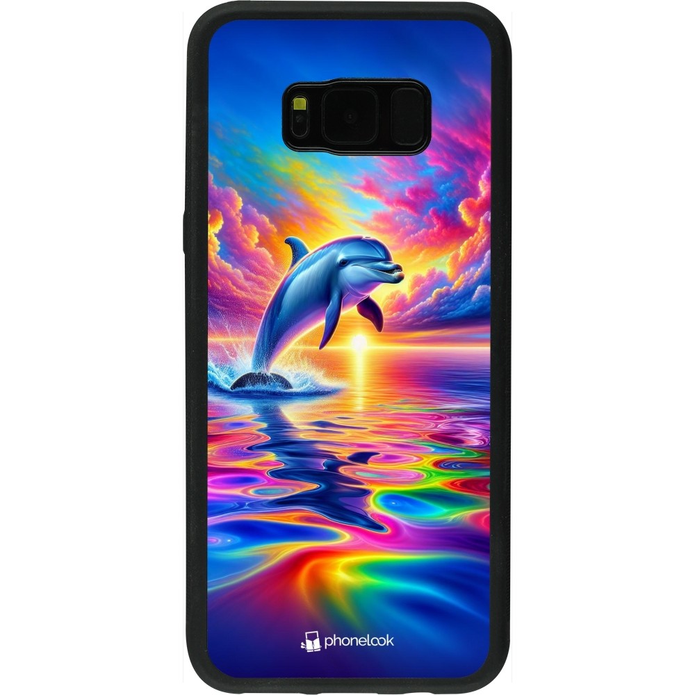 Coque Samsung Galaxy S8+ - Silicone rigide noir Dauphin arc-en-ciel heureux