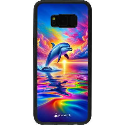 Coque Samsung Galaxy S8+ - Silicone rigide noir Dauphin arc-en-ciel heureux