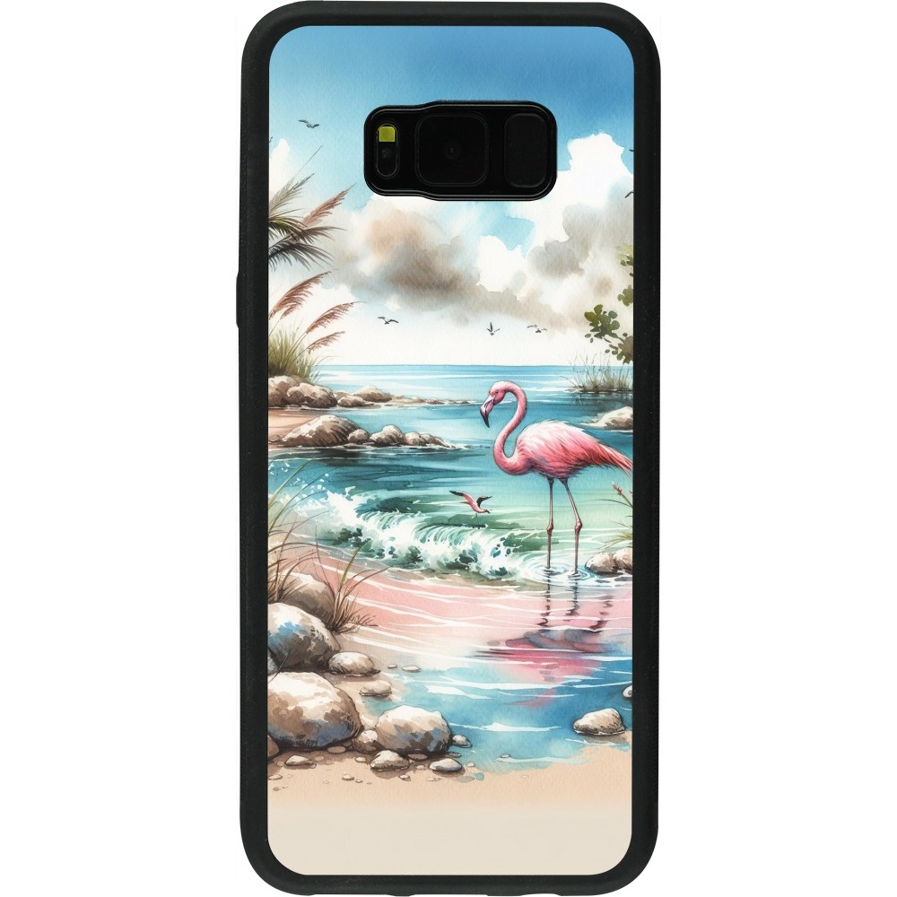 Coque Samsung Galaxy S8+ - Silicone rigide noir Flamant rose aquarelle