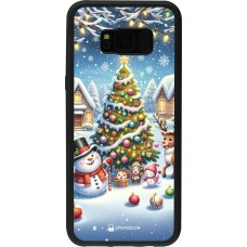 Coque Samsung Galaxy S8+ - Silicone rigide noir Noël 2023 bonhomme de neige et sapin