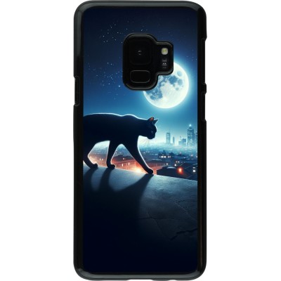 Coque Samsung Galaxy S9 - Chat noir sous la pleine lune