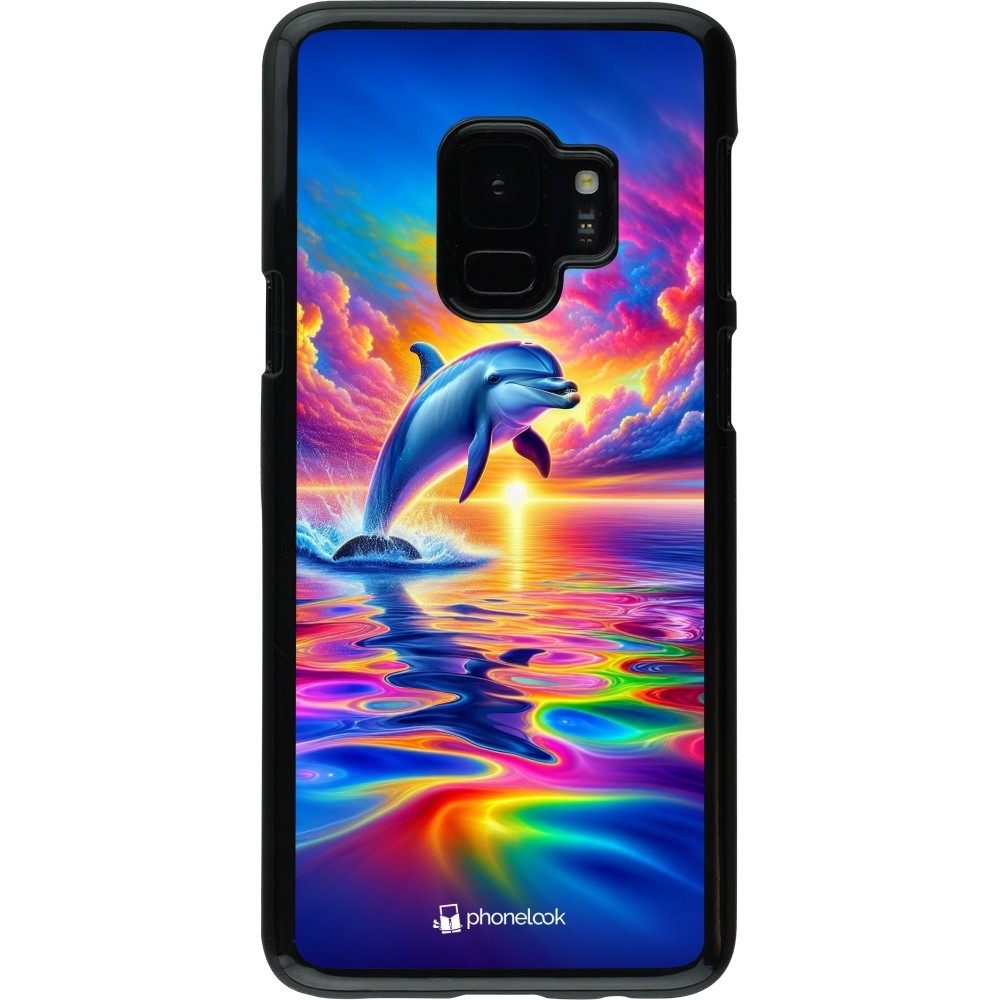 Coque Samsung Galaxy S9 - Dauphin arc-en-ciel heureux