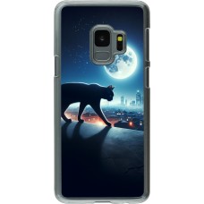 Coque Samsung Galaxy S9 - Plastique transparent Chat noir sous la pleine lune