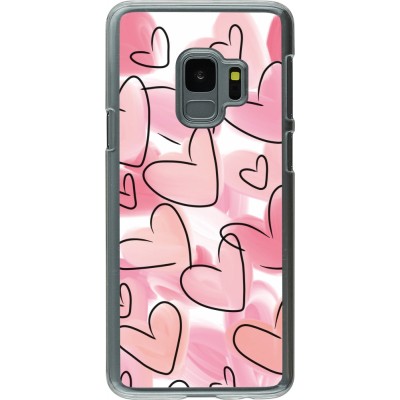 Coque Samsung Galaxy S9 - Plastique transparent Easter 2023 pink hearts