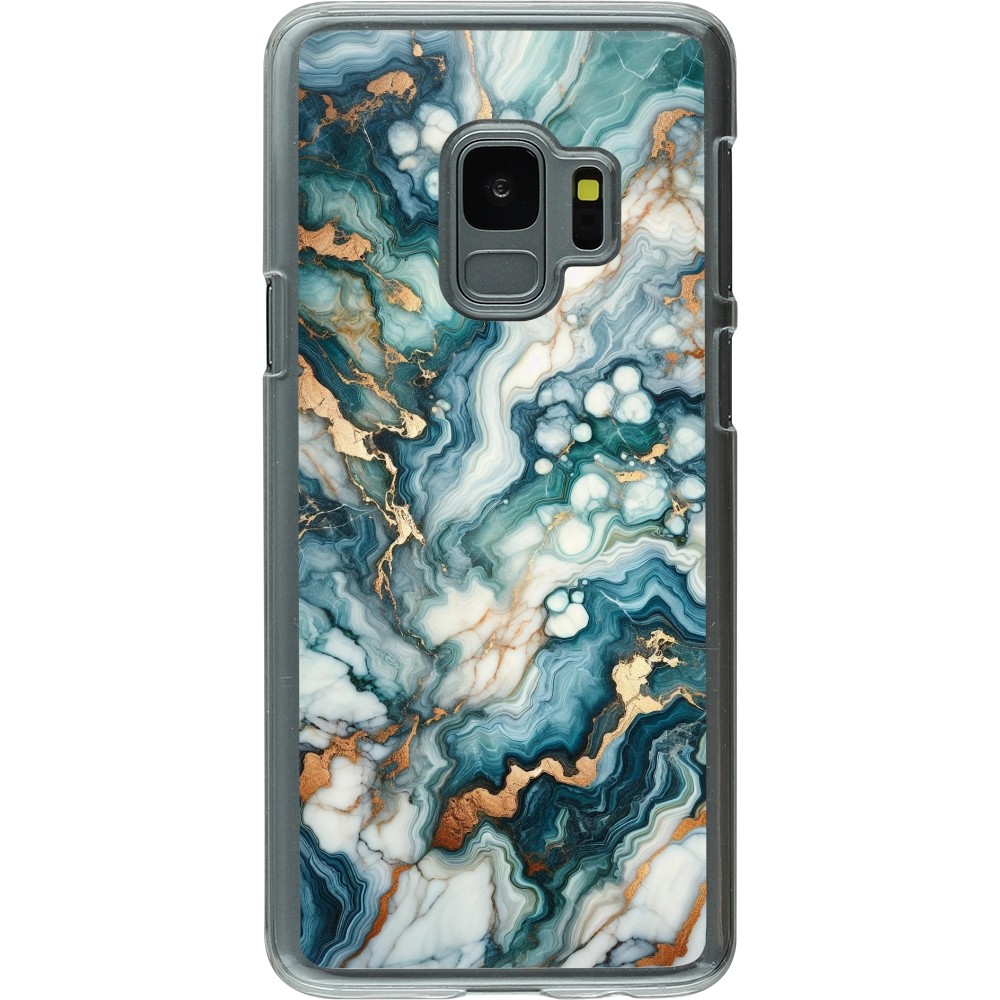 Coque Samsung Galaxy S9 - Plastique transparent Marbre Vert Bleu Doré