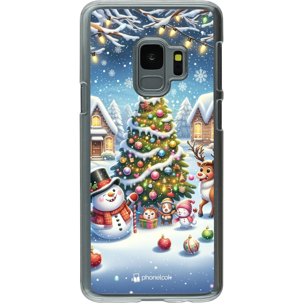 Coque Samsung Galaxy S9 - Plastique transparent Noël 2023 bonhomme de neige et sapin