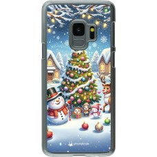 Coque Samsung Galaxy S9 - Plastique transparent Noël 2023 bonhomme de neige et sapin