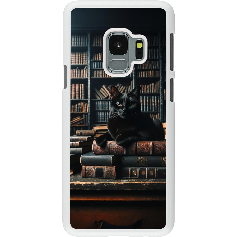 Coque Samsung Galaxy S9 - Plastique blanc Chat livres sombres