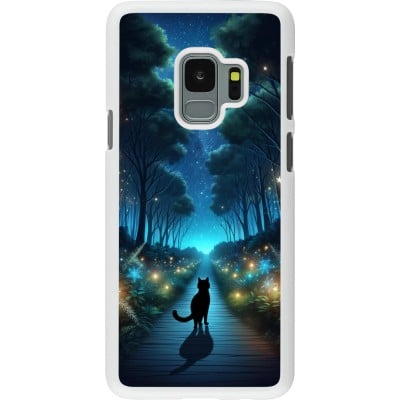 Coque Samsung Galaxy S9 - Plastique blanc Chat noir promenade