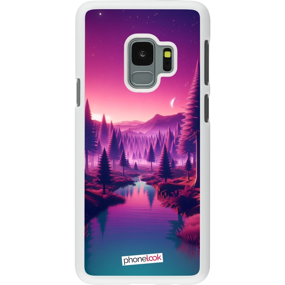 Coque Samsung Galaxy S9 - Plastique blanc Paysage Violet-Rose