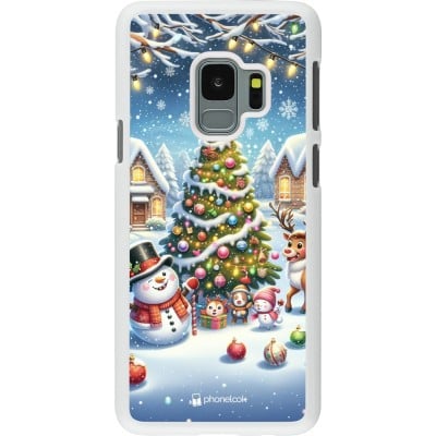 Coque Samsung Galaxy S9 - Plastique blanc Noël 2023 bonhomme de neige et sapin