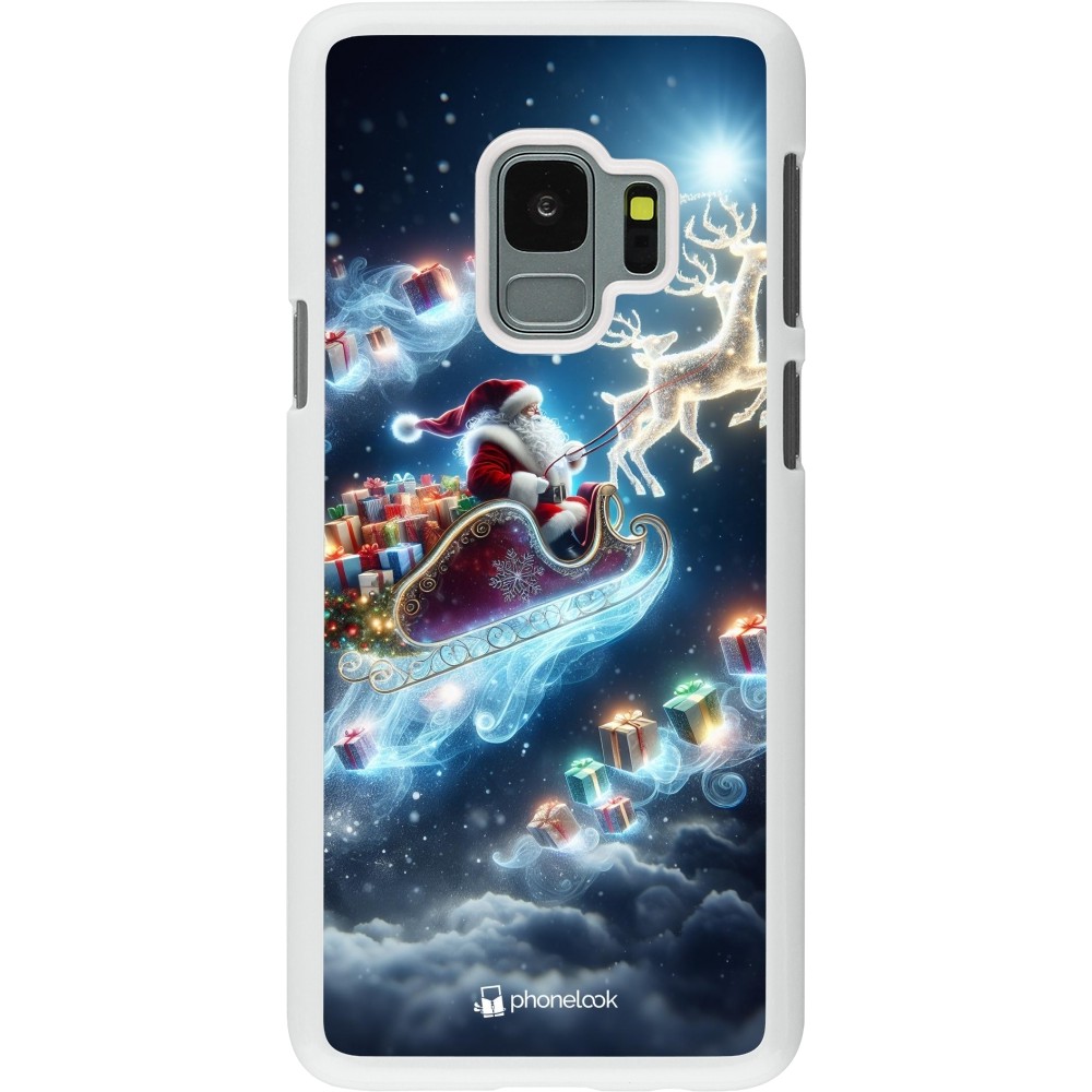 Coque Samsung Galaxy S9 - Plastique blanc Noël 2023 Père Noël enchanté