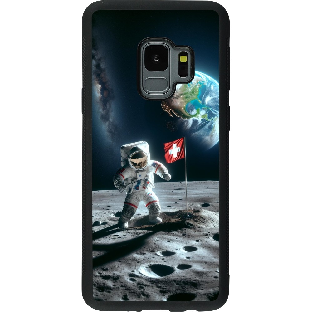 Coque Samsung Galaxy S9 - Silicone rigide noir Astro Suisse sur lune