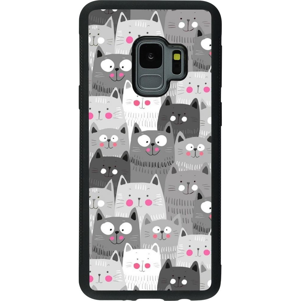 Coque Samsung Galaxy S9 - Silicone rigide noir Chats gris troupeau