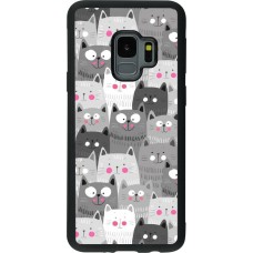 Coque Samsung Galaxy S9 - Silicone rigide noir Chats gris troupeau