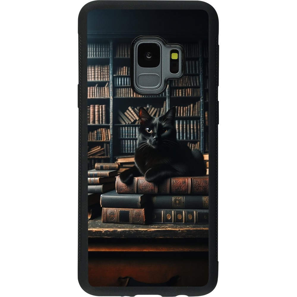 Coque Samsung Galaxy S9 - Silicone rigide noir Chat livres sombres