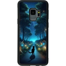 Coque Samsung Galaxy S9 - Silicone rigide noir Chat noir promenade