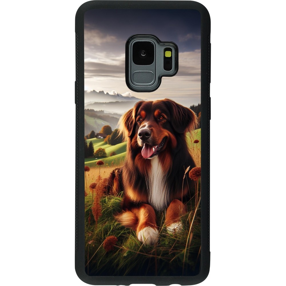 Coque Samsung Galaxy S9 - Silicone rigide noir Chien Campagne Suisse