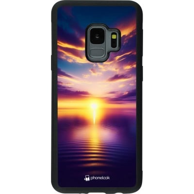 Coque Samsung Galaxy S9 - Silicone rigide noir Coucher soleil jaune violet