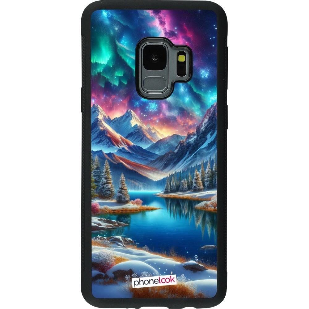 Coque Samsung Galaxy S9 - Silicone rigide noir Fantasy Mountain Lake Sky Stars