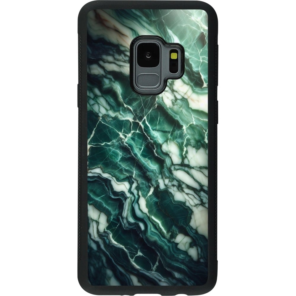 Coque Samsung Galaxy S9 - Silicone rigide noir Marbre vert majestueux