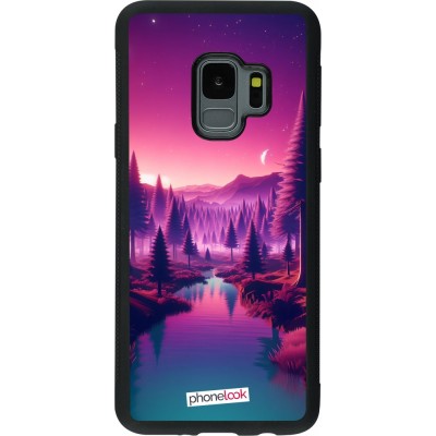 Coque Samsung Galaxy S9 - Silicone rigide noir Paysage Violet-Rose