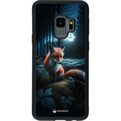 Coque Samsung Galaxy S9 - Silicone rigide noir Renard lune forêt