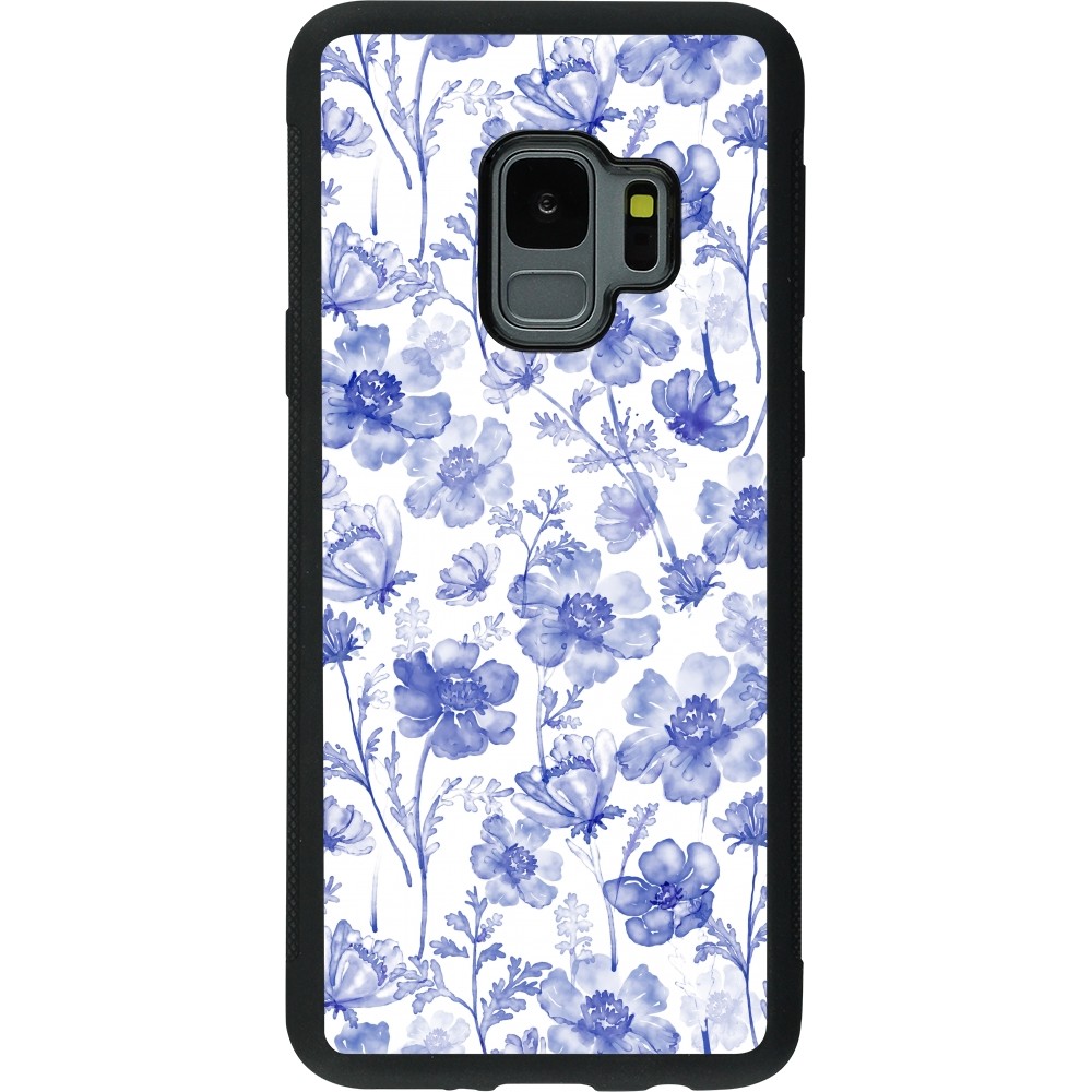 Coque Samsung Galaxy S9 - Silicone rigide noir Spring 23 watercolor blue flowers