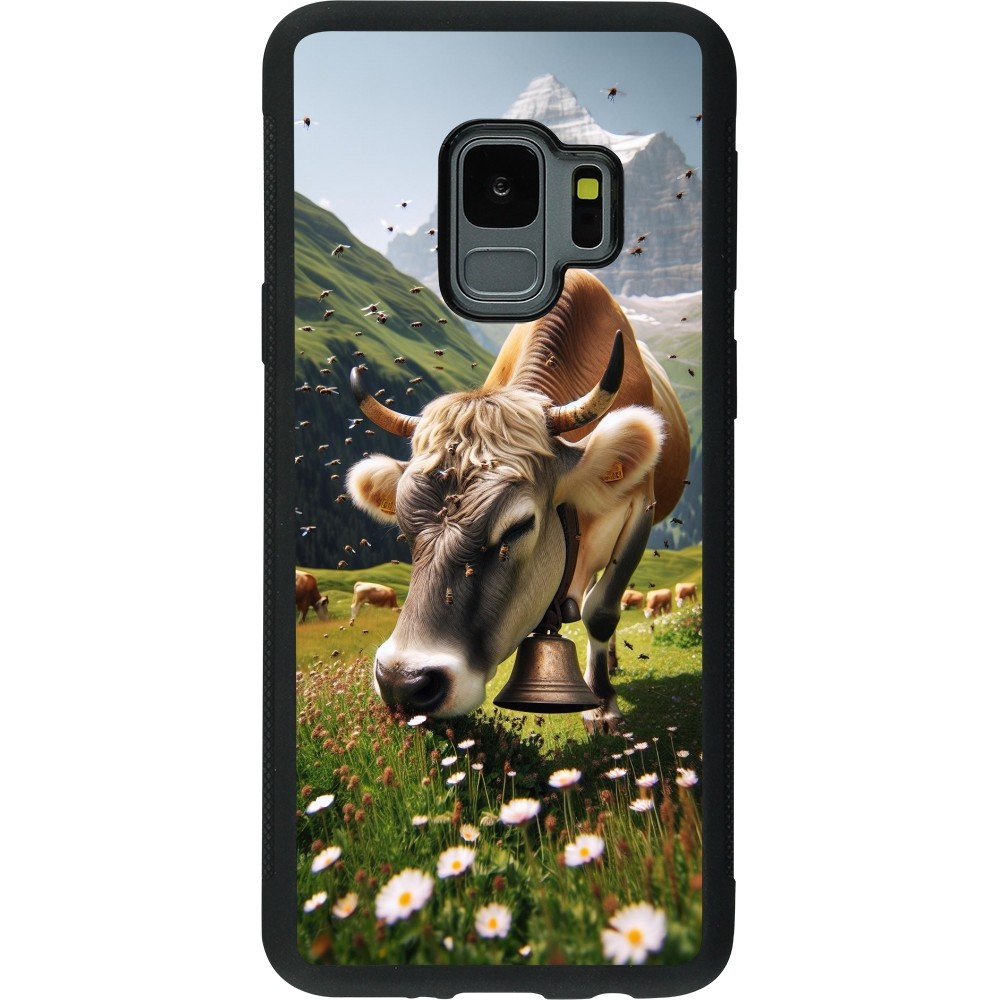 Coque Samsung Galaxy S9 - Silicone rigide noir Vache montagne Valais