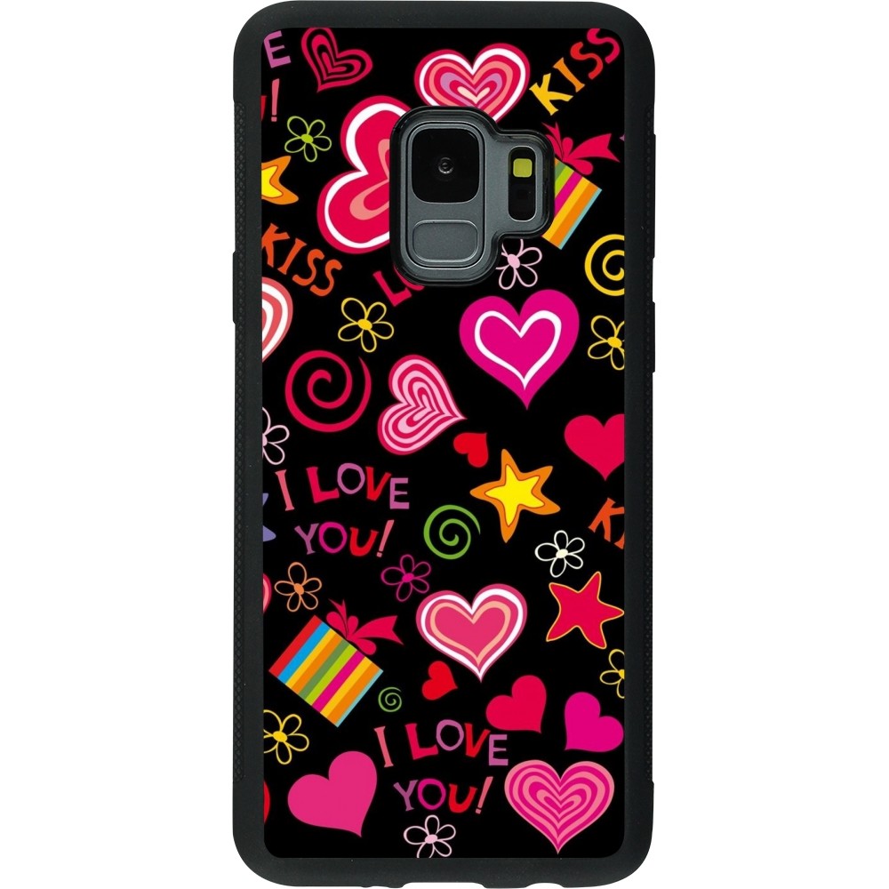 Coque Samsung Galaxy S9 - Silicone rigide noir Valentine 2023 love symbols