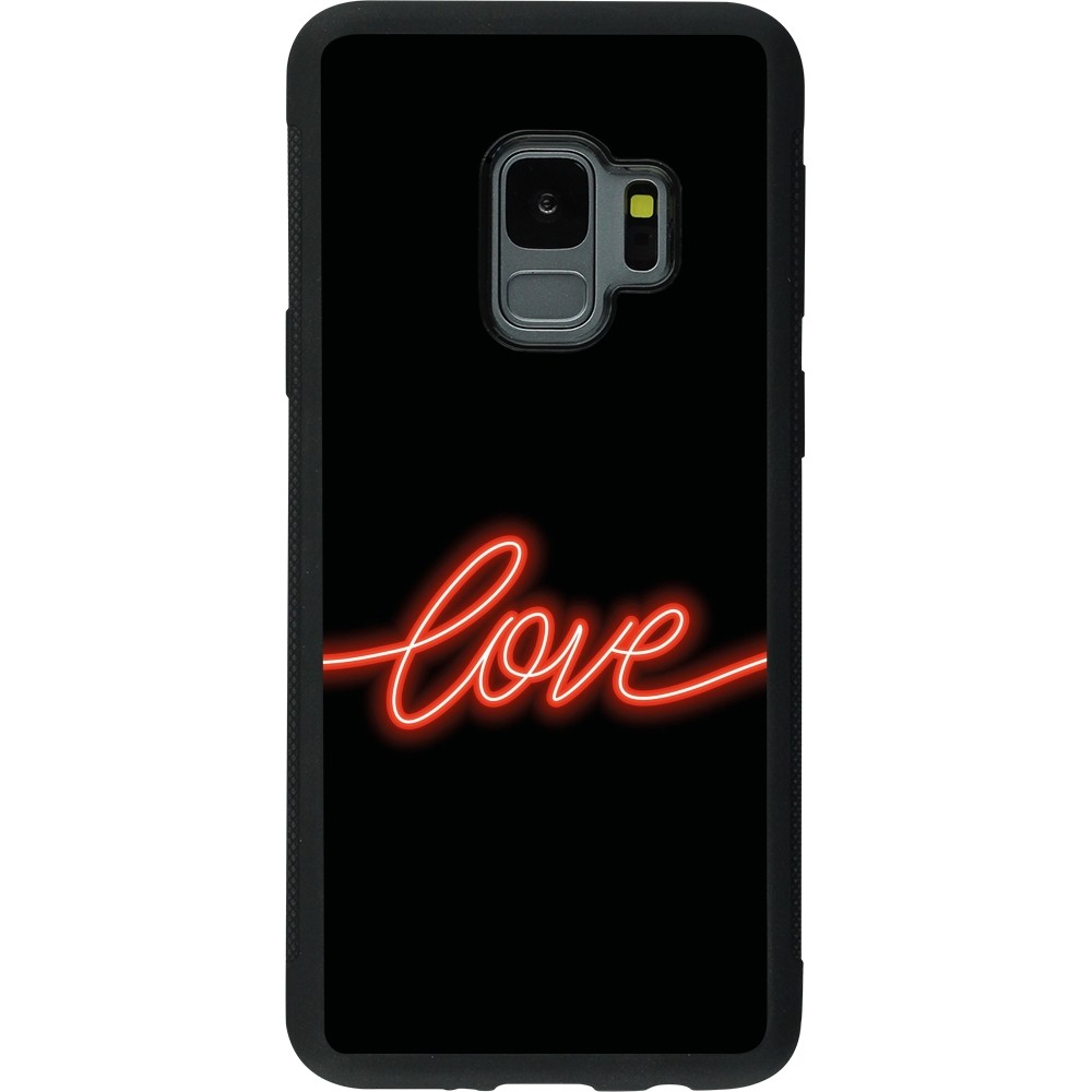 Coque Samsung Galaxy S9 - Silicone rigide noir Valentine 2023 neon love