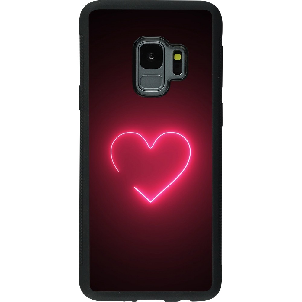 Coque Samsung Galaxy S9 - Silicone rigide noir Valentine 2023 single neon heart