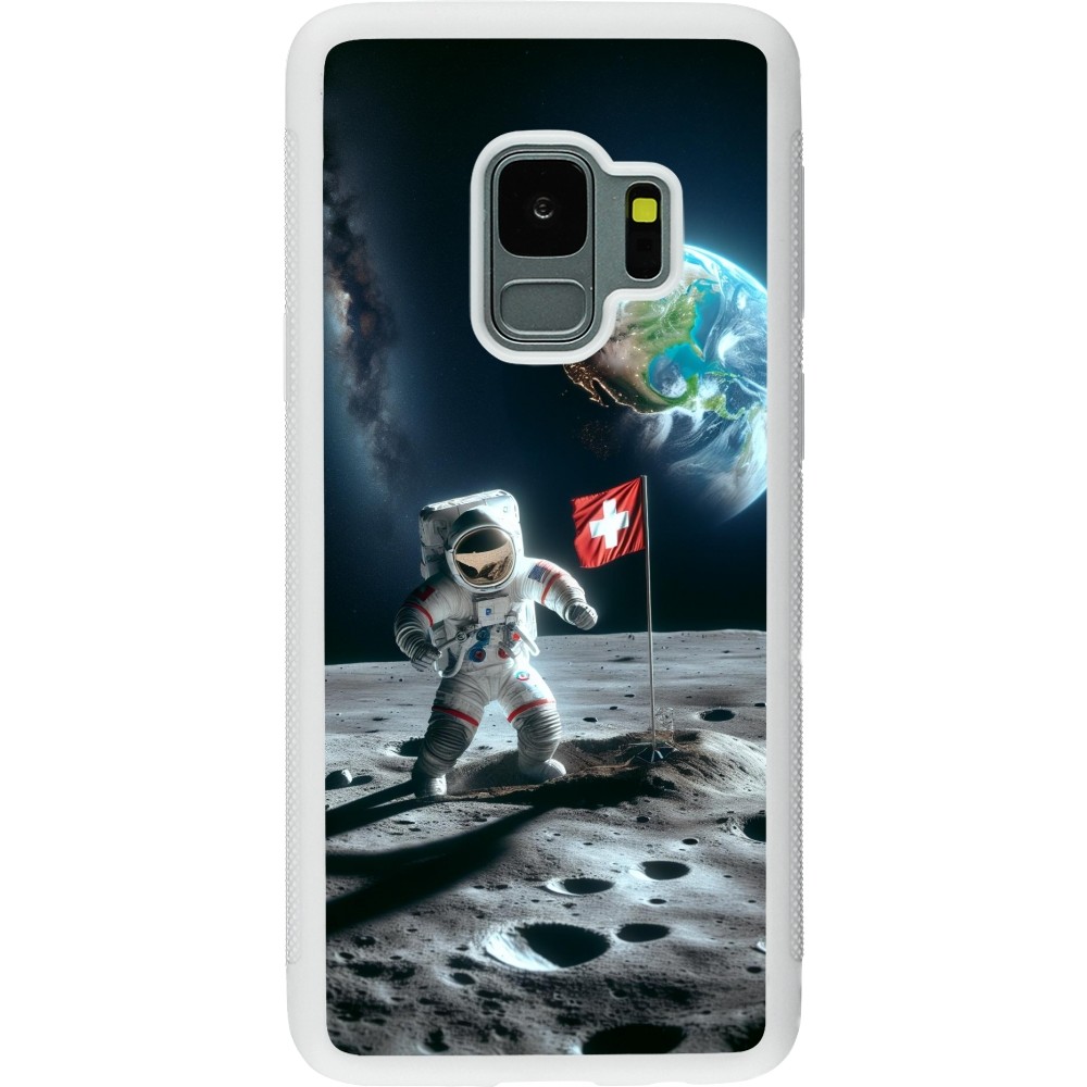 Coque Samsung Galaxy S9 - Silicone rigide blanc Astro Suisse sur lune