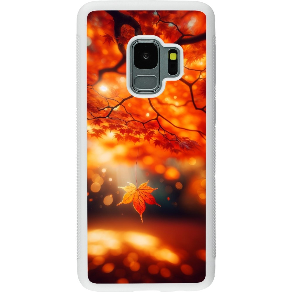 Coque Samsung Galaxy S9 - Silicone rigide blanc Automne Magique Orange