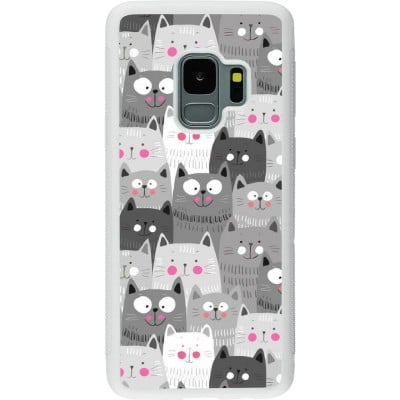 Coque Samsung Galaxy S9 - Silicone rigide blanc Chats gris troupeau