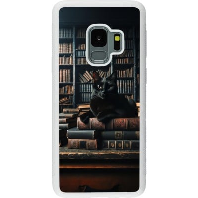 Coque Samsung Galaxy S9 - Silicone rigide blanc Chat livres sombres