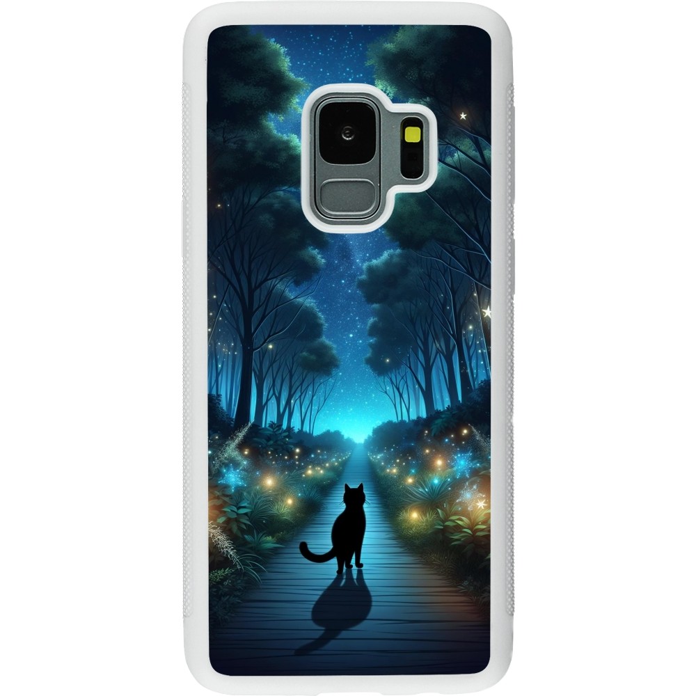 Coque Samsung Galaxy S9 - Silicone rigide blanc Chat noir promenade