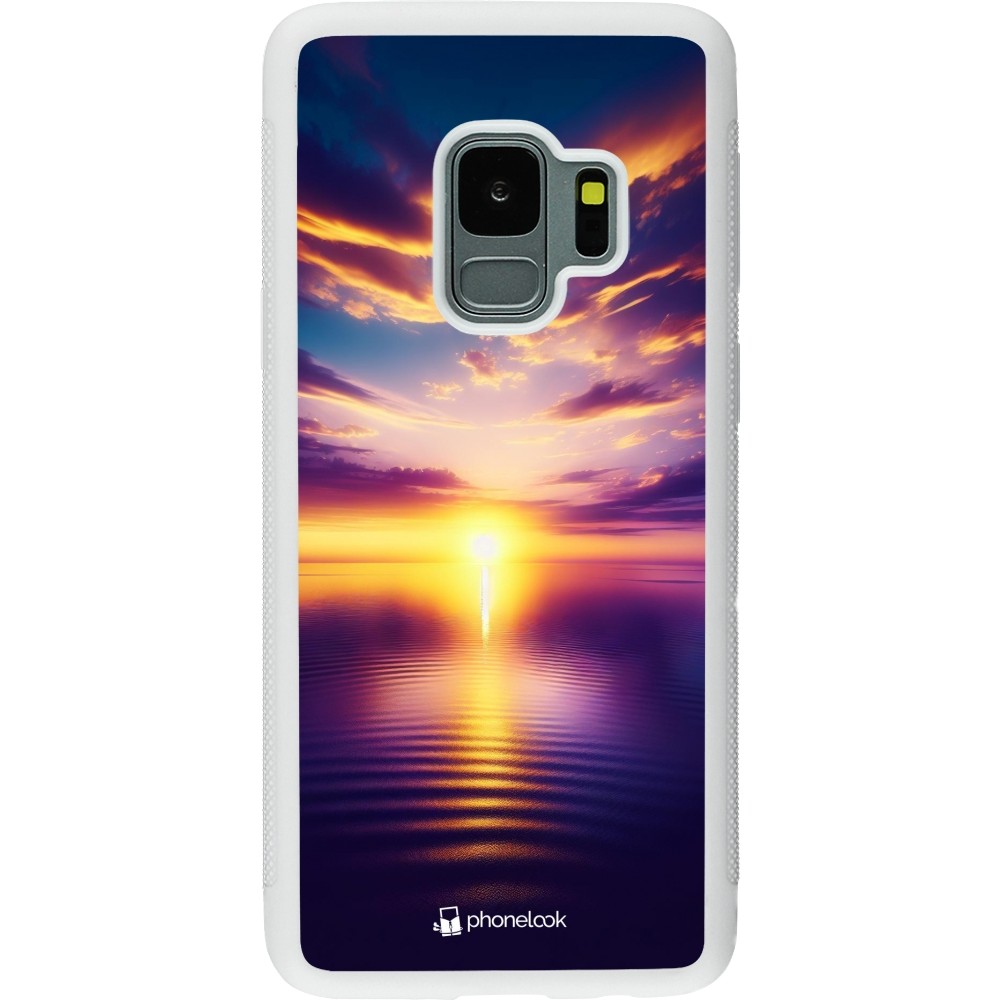 Coque Samsung Galaxy S9 - Silicone rigide blanc Coucher soleil jaune violet