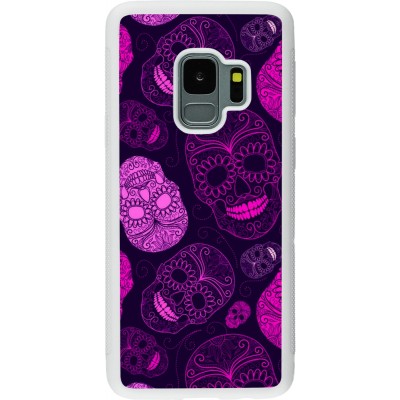 Coque Samsung Galaxy S9 - Silicone rigide blanc Halloween 2023 pink skulls