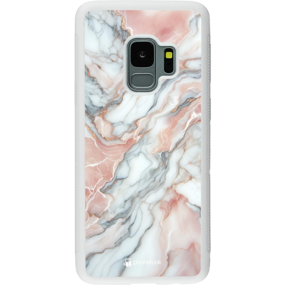 Coque Samsung Galaxy S9 - Silicone rigide blanc Marbre Rose Lumineux