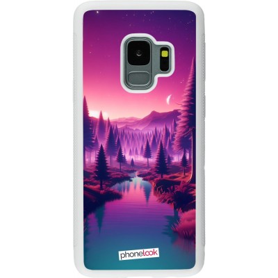 Coque Samsung Galaxy S9 - Silicone rigide blanc Paysage Violet-Rose