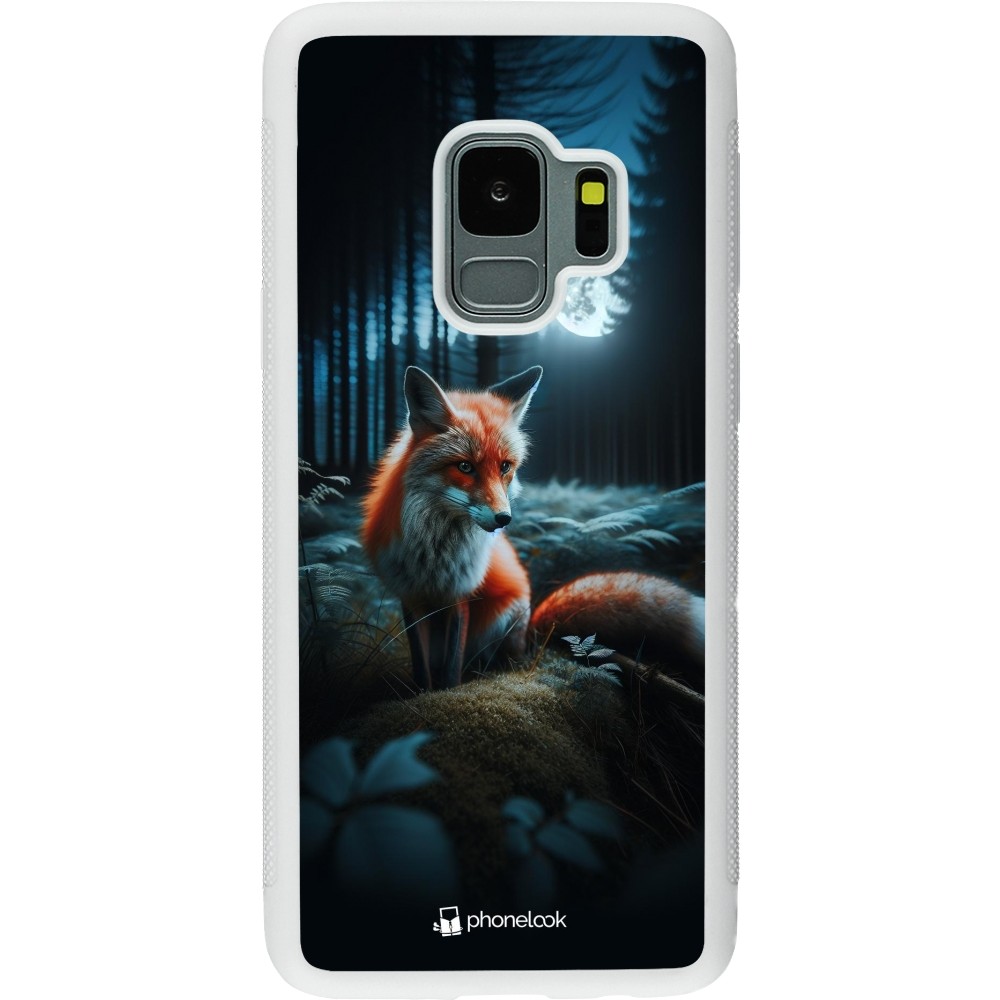 Coque Samsung Galaxy S9 - Silicone rigide blanc Renard lune forêt