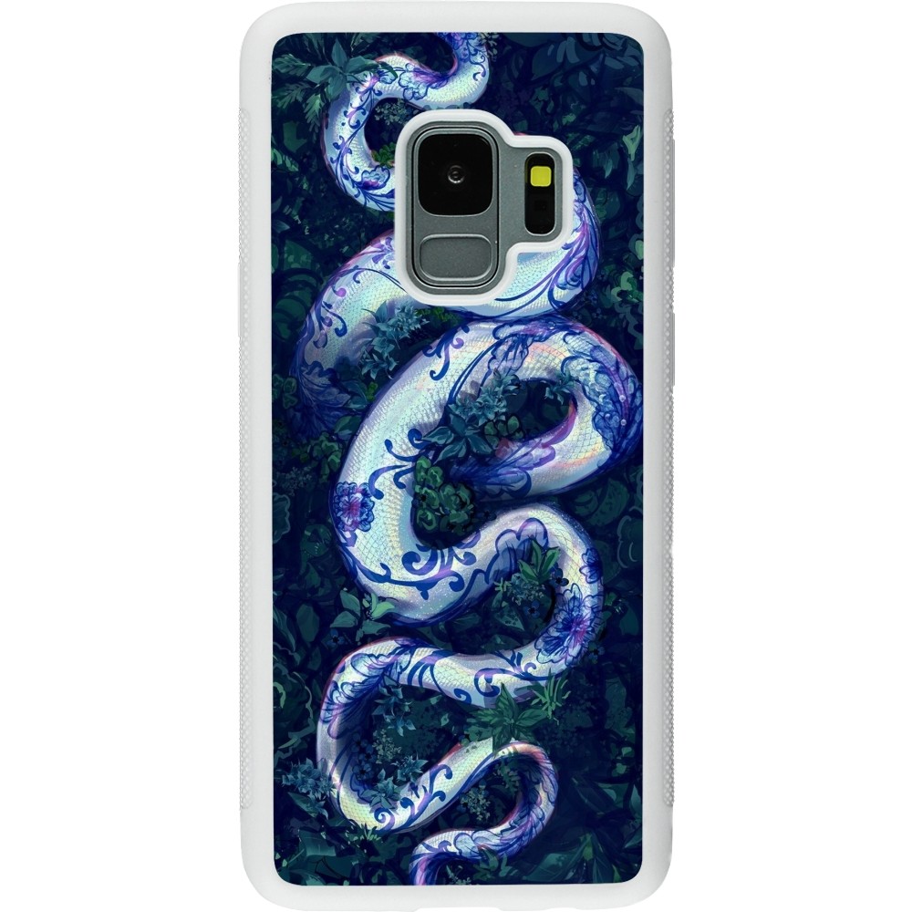 Coque Samsung Galaxy S9 - Silicone rigide blanc Serpent Blue Anaconda