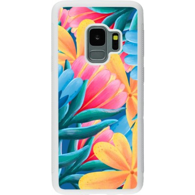 Coque Samsung Galaxy S9 - Silicone rigide blanc Spring 23 colorful flowers