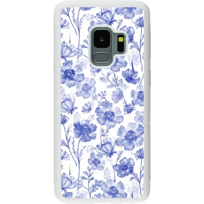 Coque Samsung Galaxy S9 - Silicone rigide blanc Spring 23 watercolor blue flowers